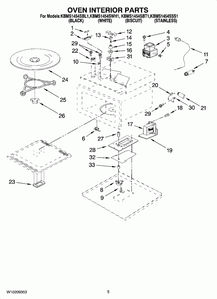 OVEN INTERIOR PARTS Diagram and Parts List for KBMS1454SBT1  KitchenAid Microwave