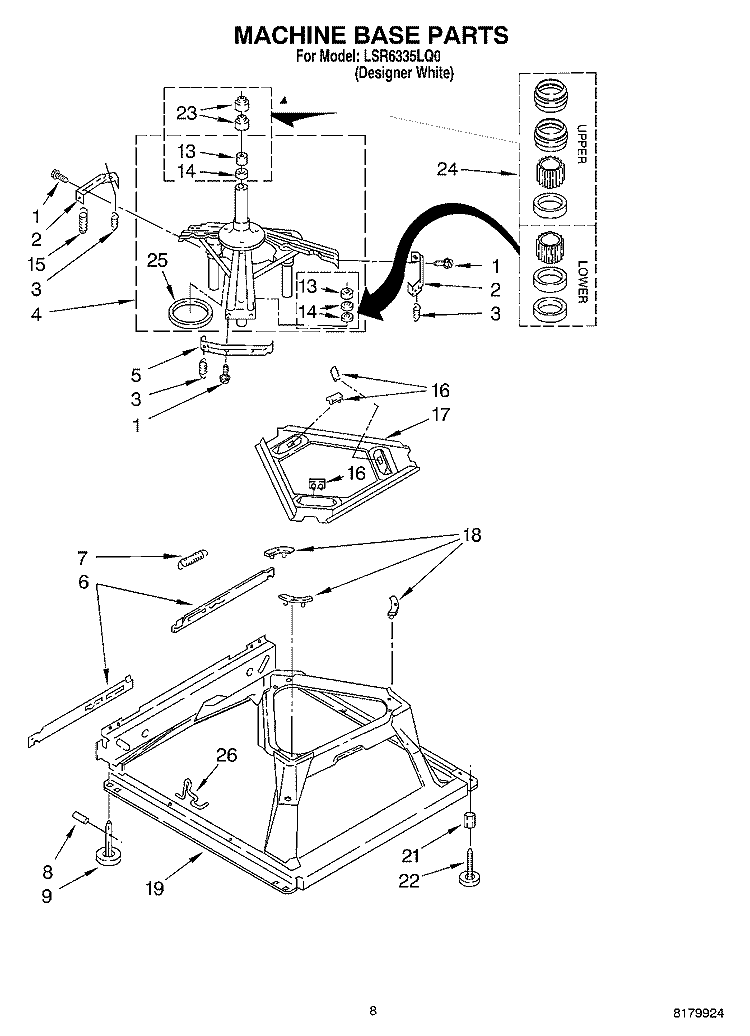 MACHINE BASE Diagram and Parts List for LSR6335LQ0  Whirlpool Washer