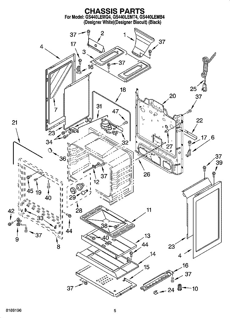 CHASSIS PARTS Diagram and Parts List for GS440LEMB4  Whirlpool Range