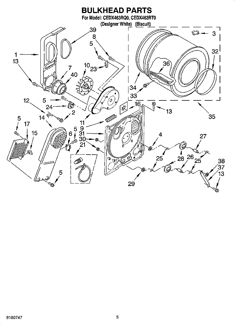 BULKHEAD PARTS, OPTIONAL PARTS (NOT INCLUDED) Diagram and Parts List for CEDX463RT0  Whirlpool Dryer