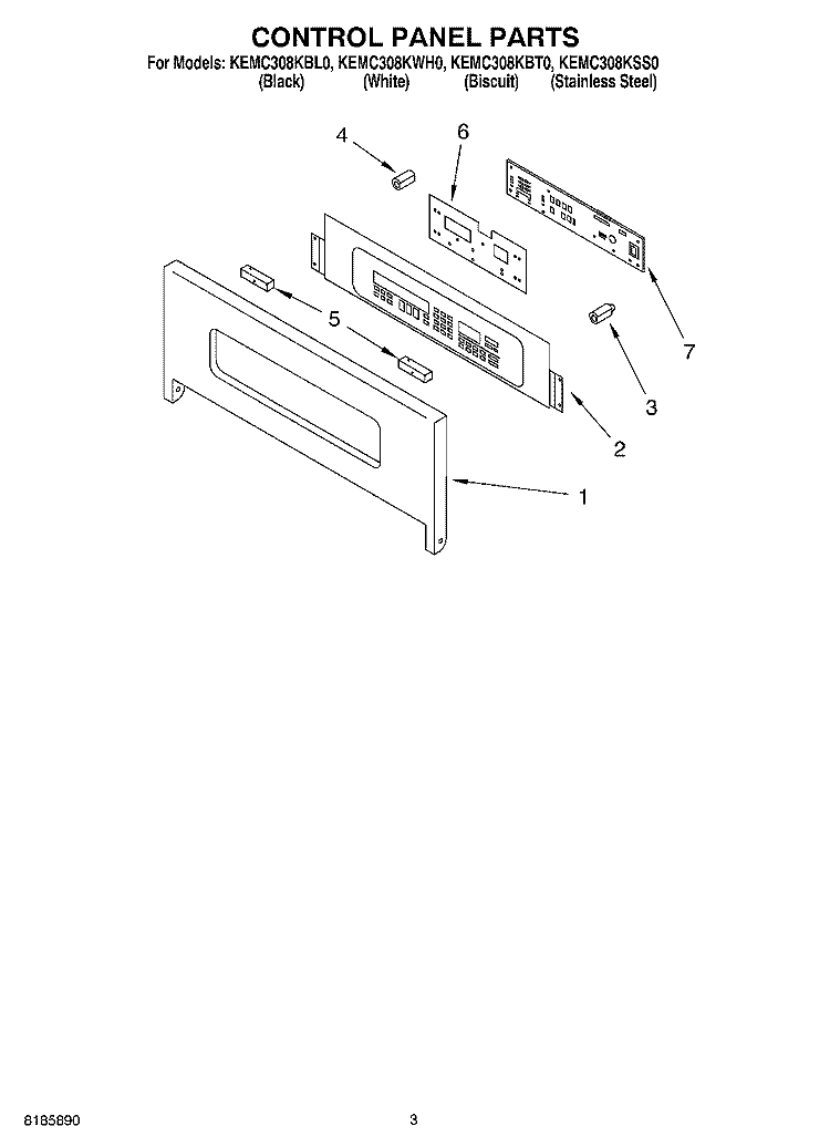 CONTROL PANEL Diagram and Parts List for KEMC308KSS0  KitchenAid Microwave Oven Combo