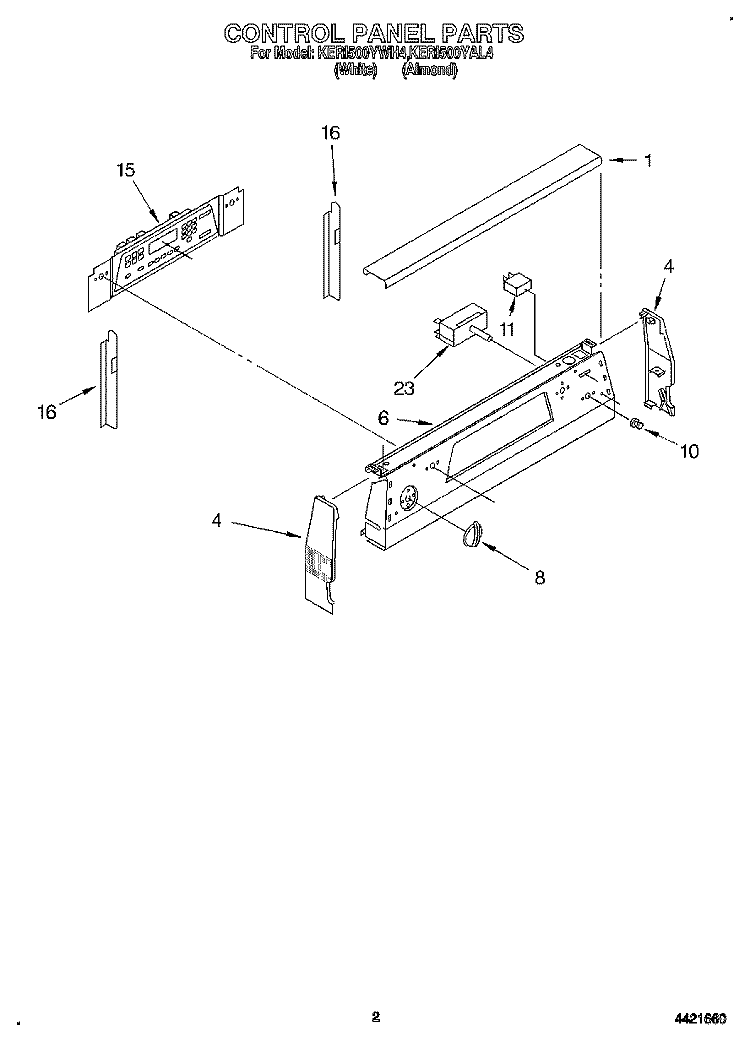 CONTROL PANEL Diagram and Parts List for KERI500YWH4  KitchenAid Range