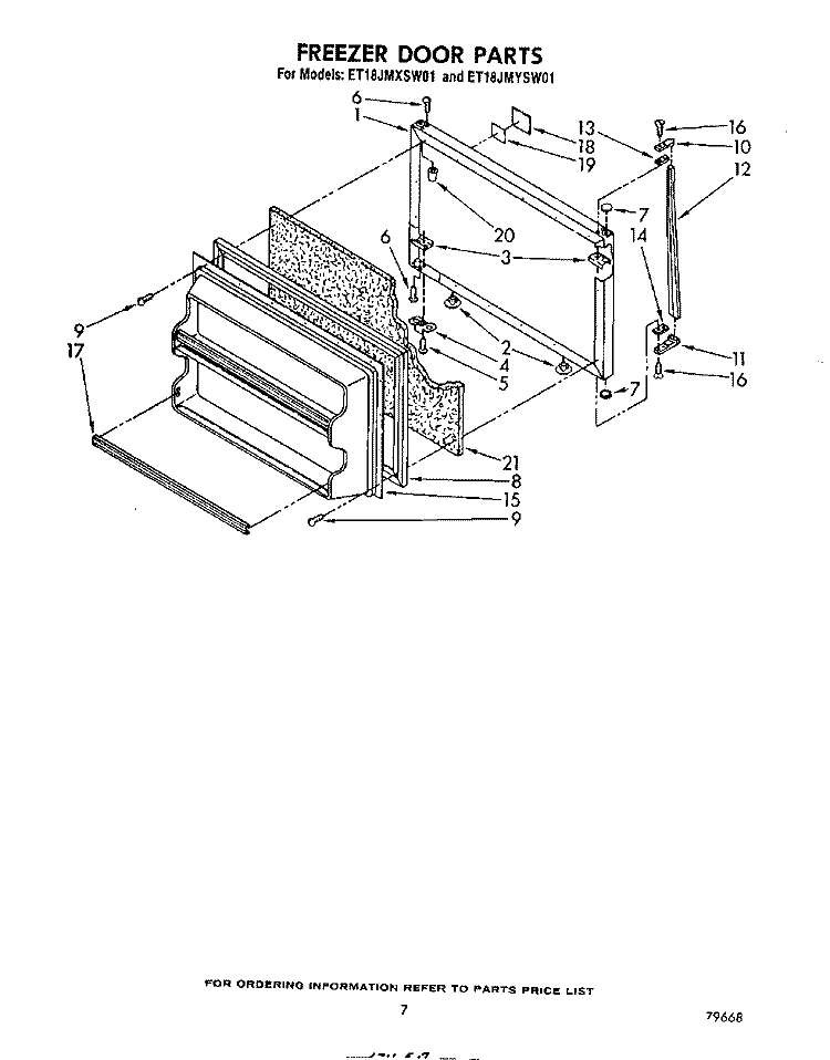 FREEZER DOOR Diagram and Parts List for ET18JMXSW01  Whirlpool Refrigerator