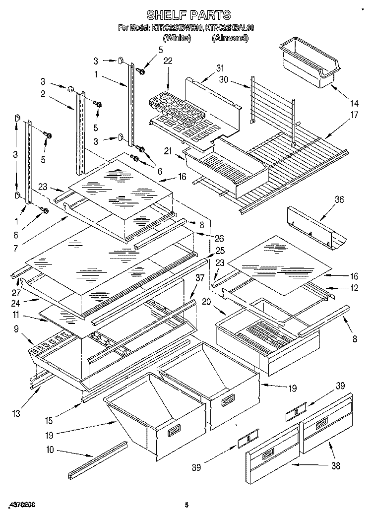 SHELF, LIT/OPTIONAL Diagram and Parts List for KTRC22KBAL00  KitchenAid Refrigerator