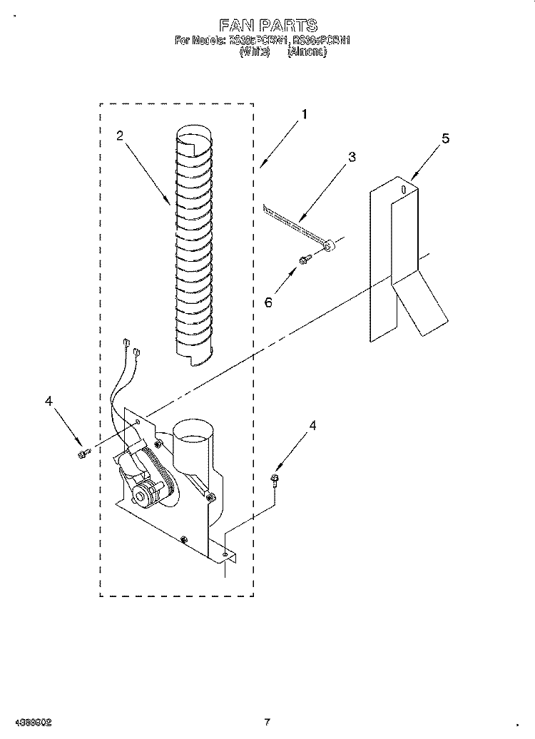 FAN, LITERATURE Diagram and Parts List for RS385PCBW1  Whirlpool Range
