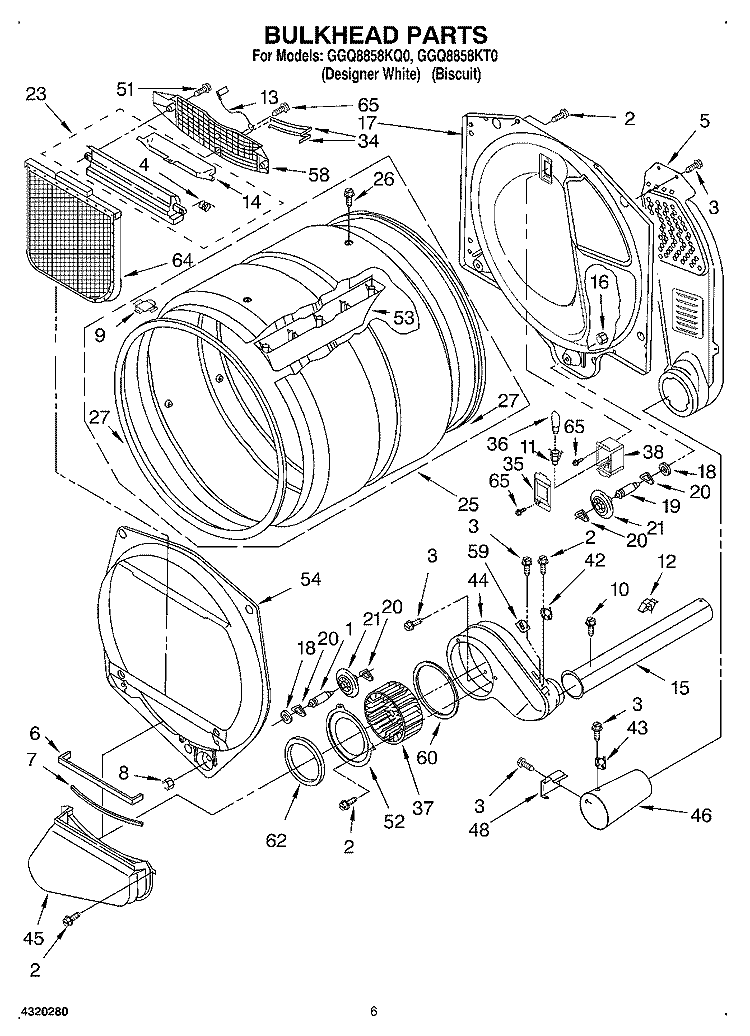 BULKHEAD Diagram and Parts List for GGQ8858KQ0  Whirlpool Dryer
