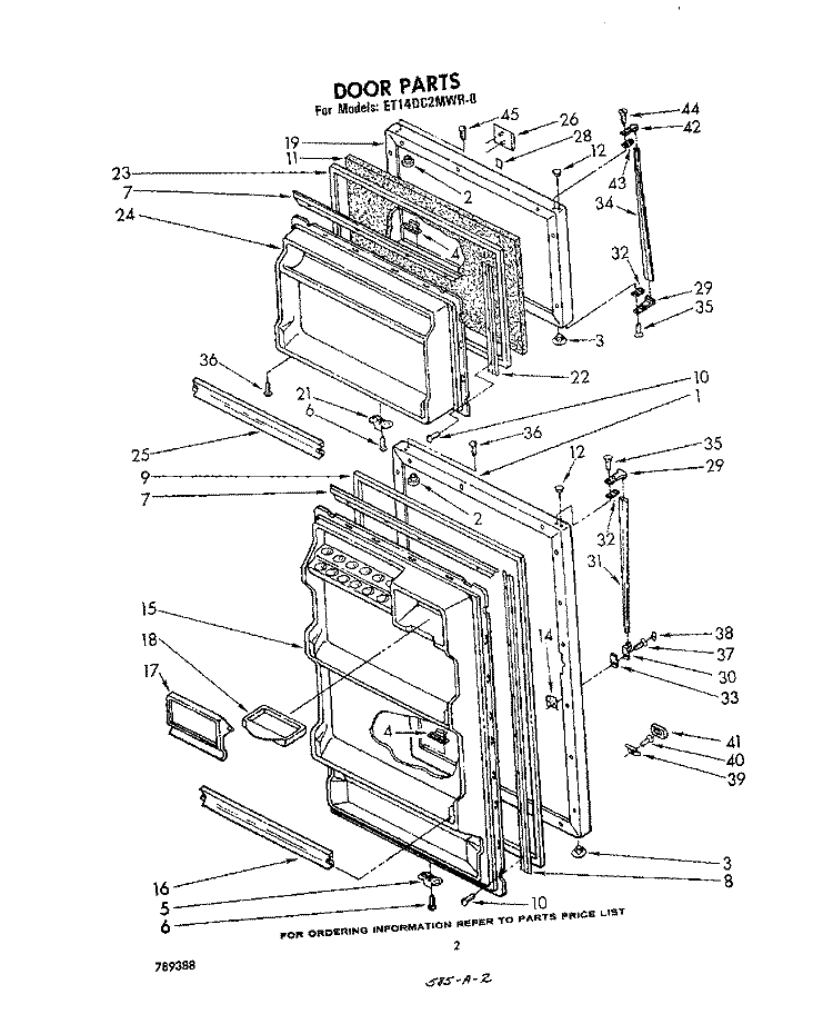 DOOR Diagram and Parts List for ET14DC2MWR0  Whirlpool Refrigerator