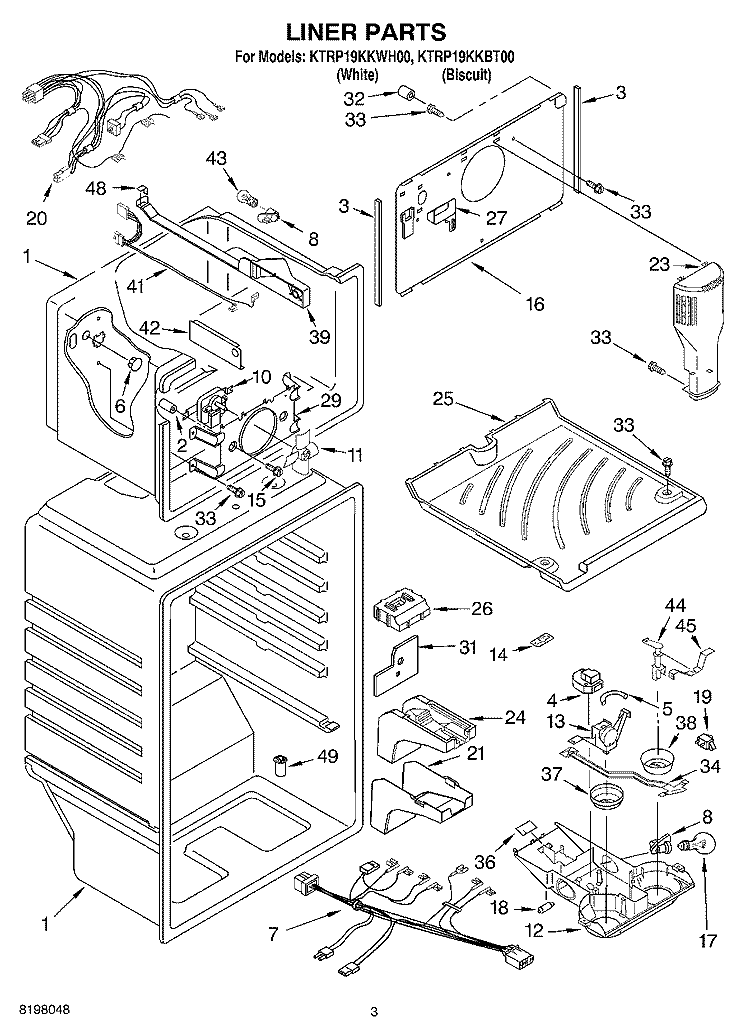 LINER Diagram and Parts List for KTRP19KKWH00  KitchenAid Refrigerator