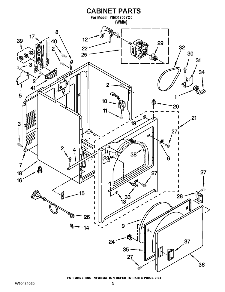 CABINET PARTS Diagram and Parts List for YIED4700YQ0  Inglis Dryer