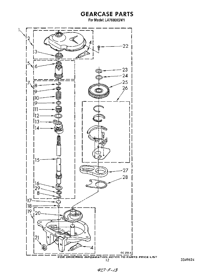 GEARCASE Diagram and Parts List for LA7680XSW1  Whirlpool Washer