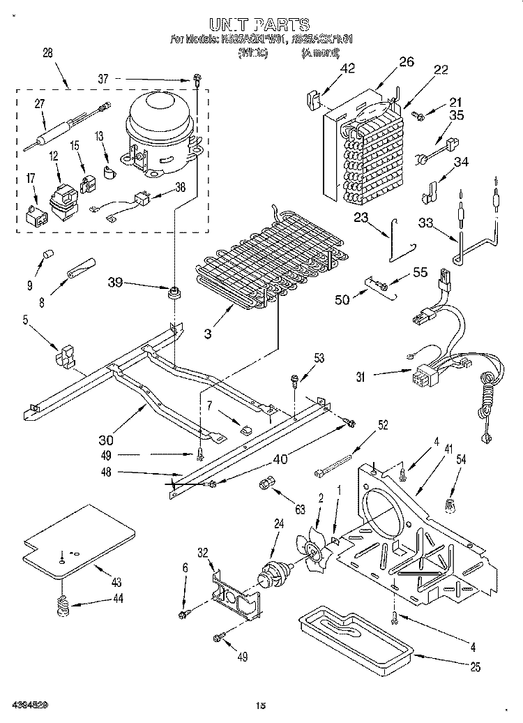 UNIT Diagram and Parts List for RS25AQXFW01  Roper Refrigerator