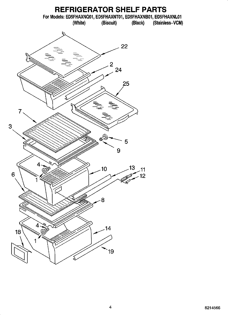 REFRIGERATOR SHELF PARTS Diagram and Parts List for ED5FHAXNT01  Whirlpool Refrigerator