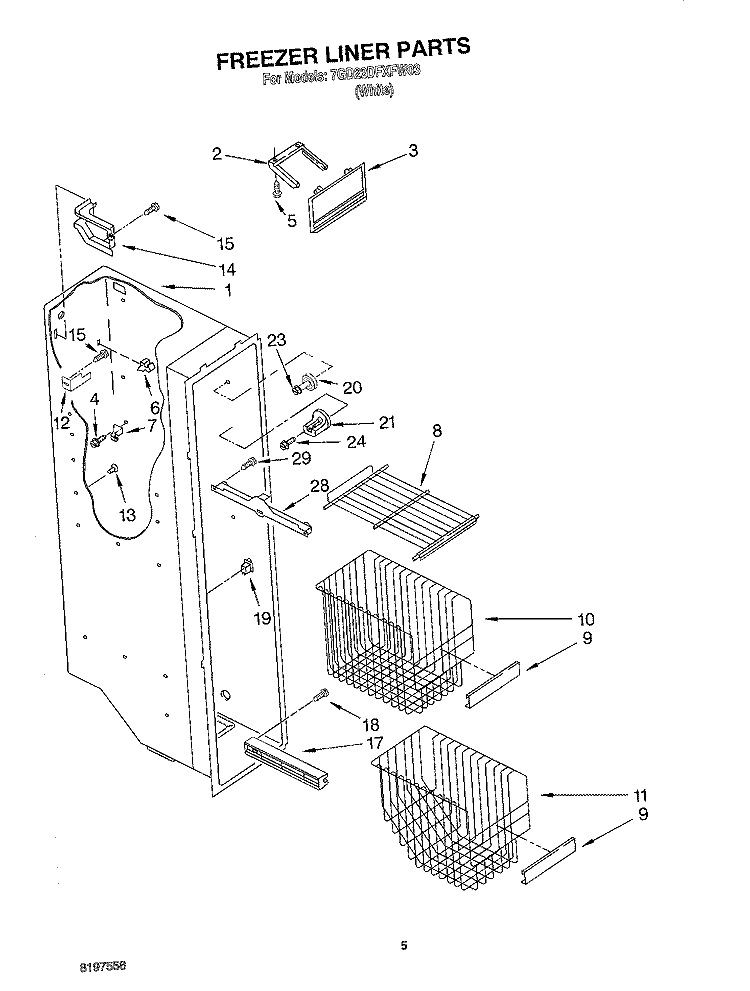 FREEZER LINER Diagram and Parts List for 7GD22DFXFW03  Whirlpool Refrigerator