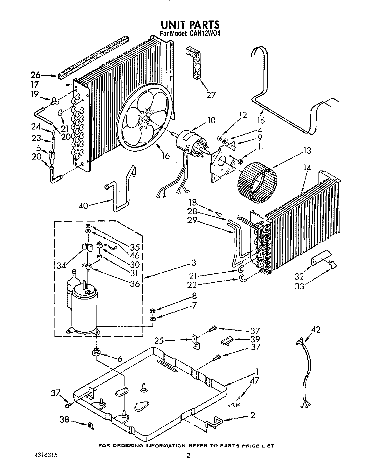 UNIT, LIT/OPTIONAL Diagram and Parts List for CAH12W04  Crosley Air Conditioner