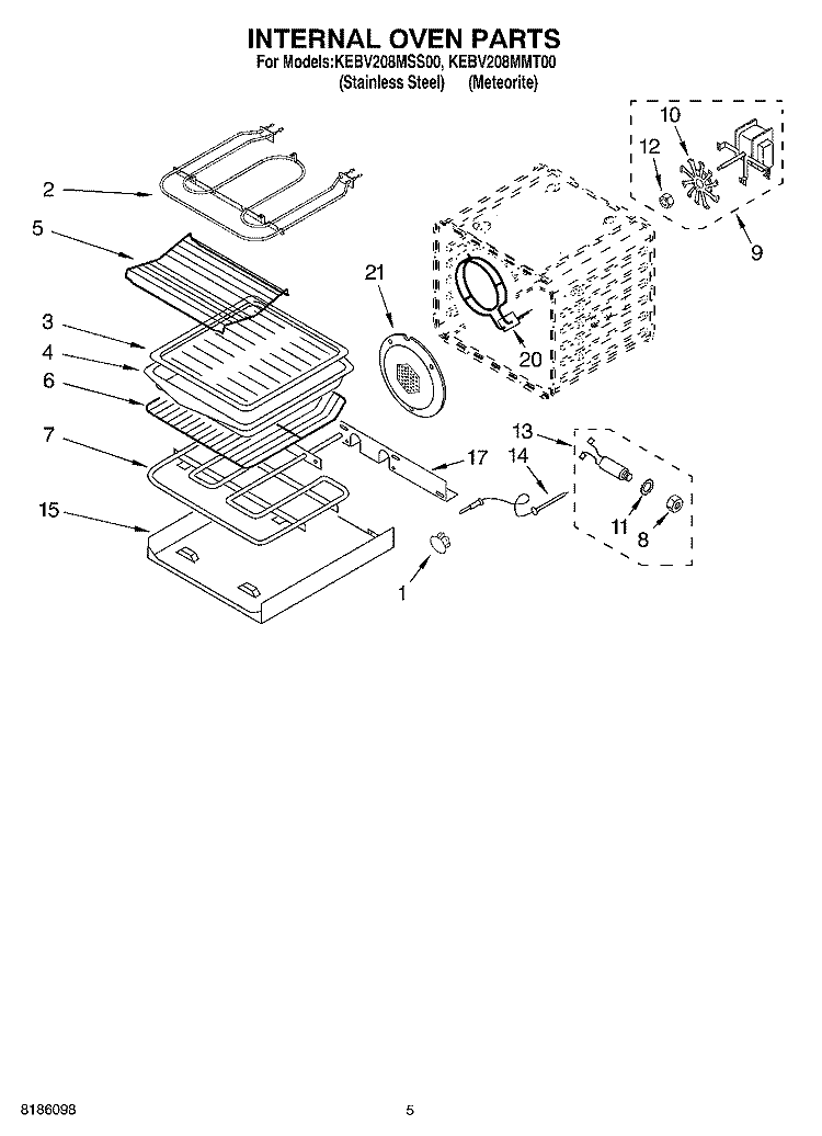 INTERNAL OVEN PARTS Diagram and Parts List for KEBV208MMT00  KitchenAid Wall Oven