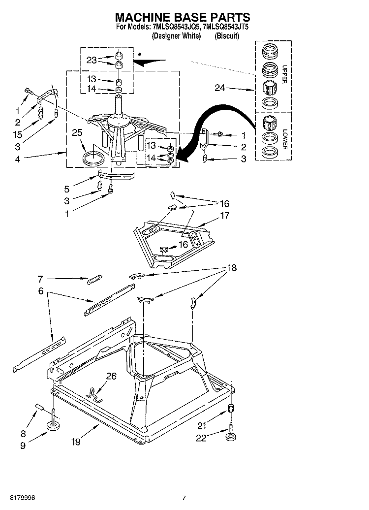 MACHINE BASE PARTS Diagram and Parts List for 7MLSQ8543JT5  Whirlpool Washer