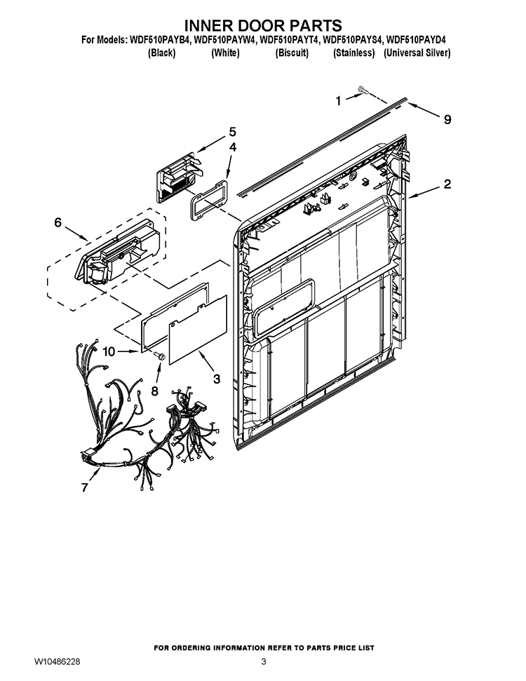 INNER DOOR PARTS Diagram and Parts List for WDF510PAYS4  Whirlpool Dishwasher