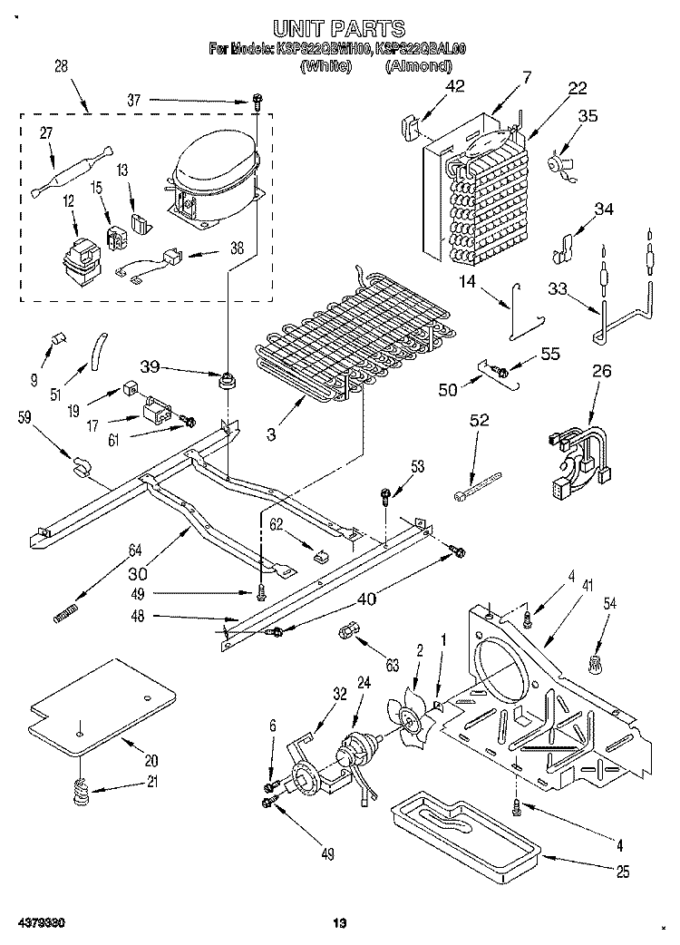 UNIT Diagram and Parts List for KSPS22QBWH00  KitchenAid Refrigerator