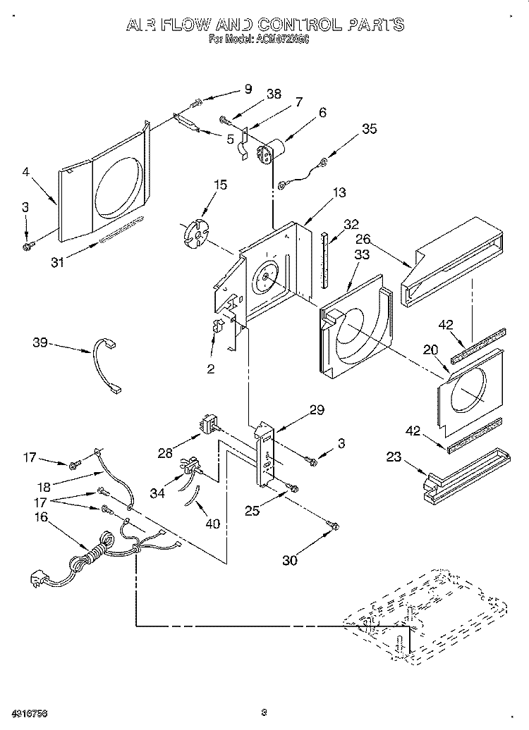 AIRFLOW AND CONTROL Diagram and Parts List for ACM072XG0  Whirlpool Air Conditioner