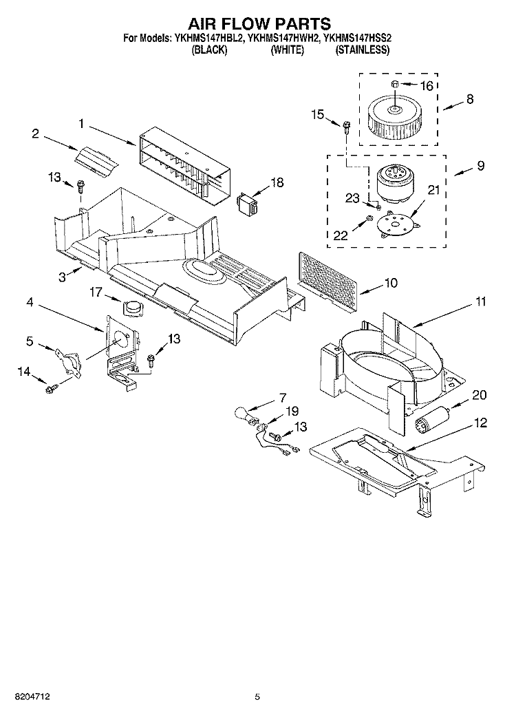 AIR FLOW PARTS Diagram and Parts List for YKHMS147HWH2  KitchenAid Microwave