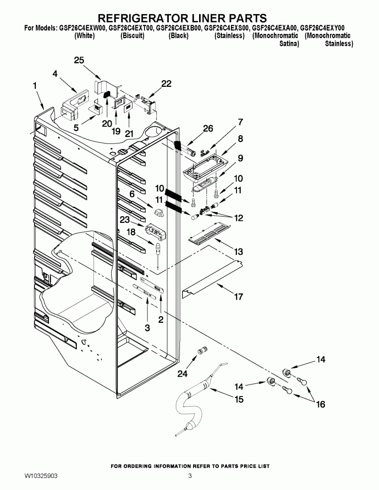 REFRIGERATOR LINER PARTS Diagram and Parts List for GSF26C4EXW00  Whirlpool Refrigerator