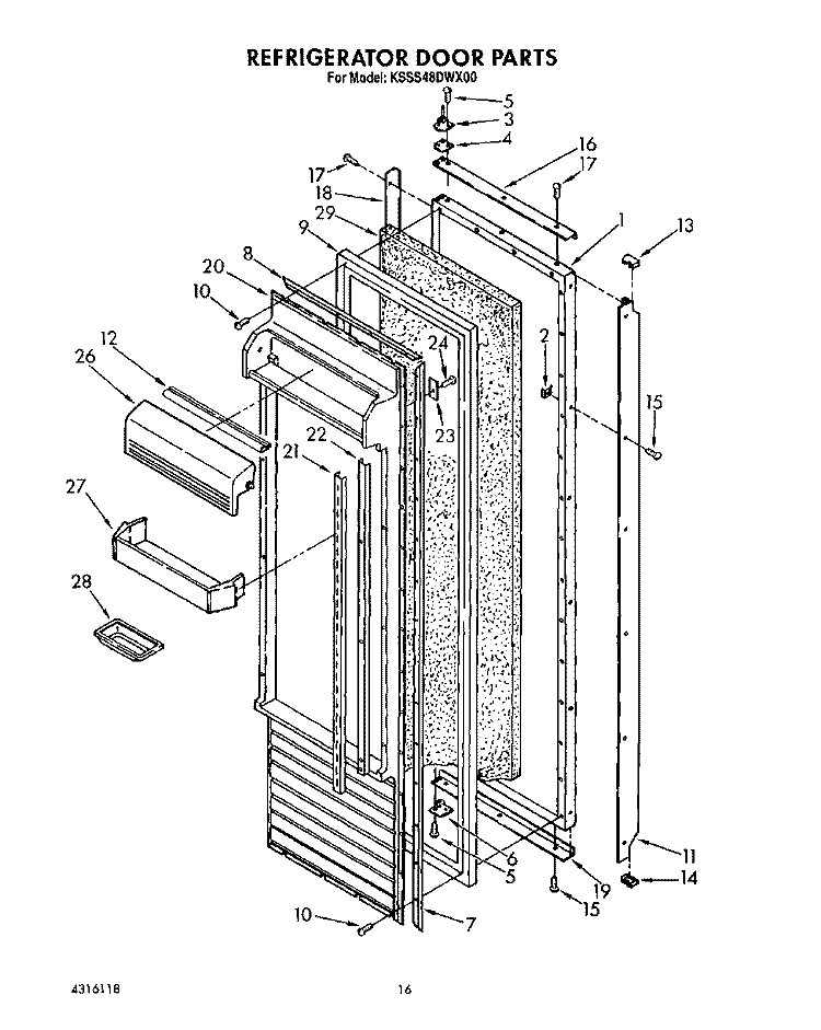 REFRIGERATOR DOOR Diagram and Parts List for KSSS48DWX00  KitchenAid Refrigerator