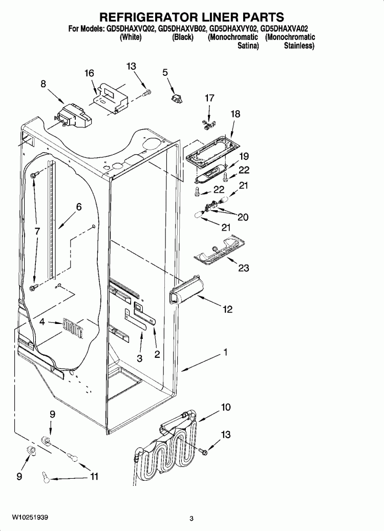 REFRIGERATOR LINER PARTS Diagram and Parts List for GD5DHAXVB02  Whirlpool Refrigerator