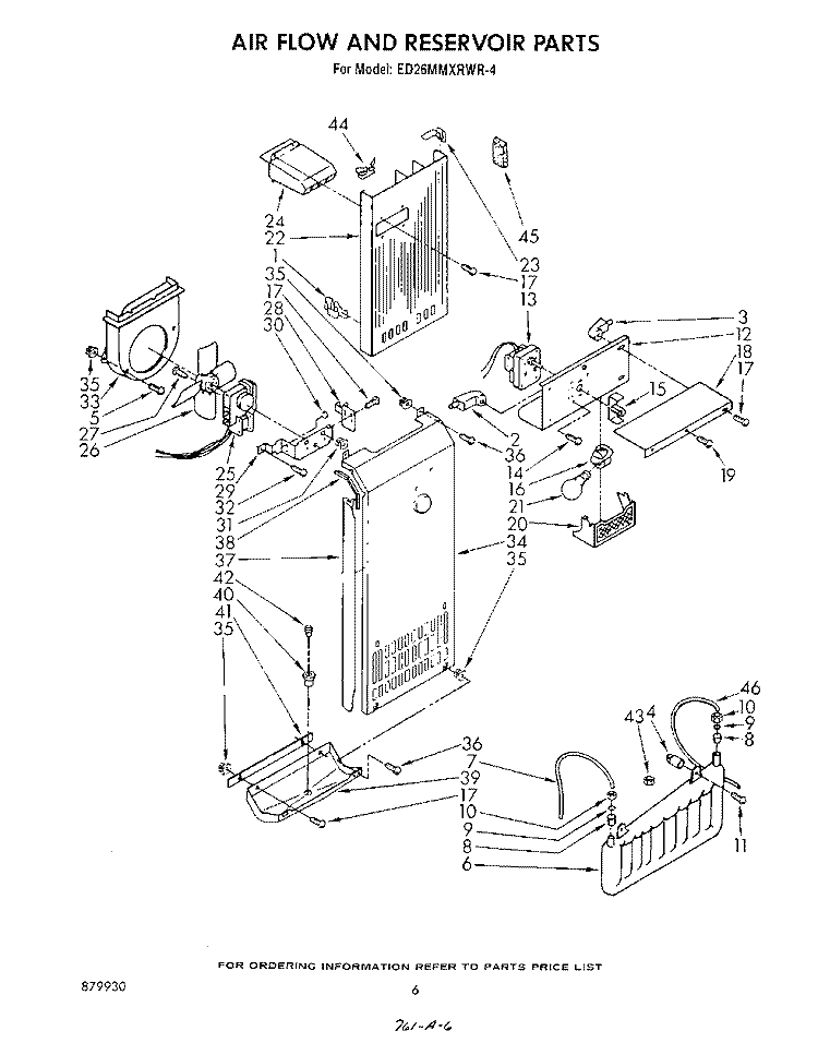 AIRFLOW AND RESERVOIR Diagram and Parts List for ED26MMXRWR4  Whirlpool Refrigerator