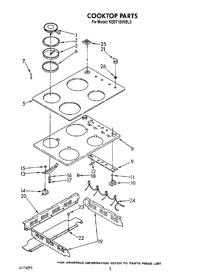 COOKTOP Diagram and Parts List for KEDT105VBL3  KitchenAid Range