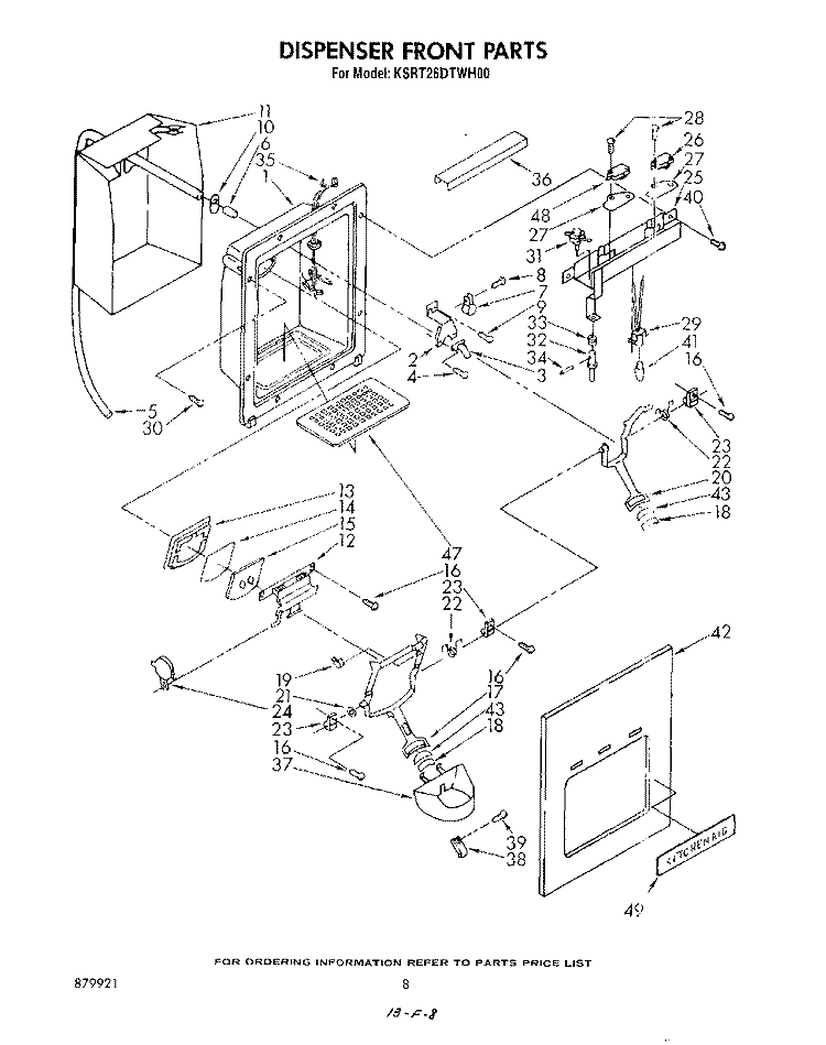 DISPENSER FRONT Diagram and Parts List for KSRT26DTPL00  Whirlpool Refrigerator