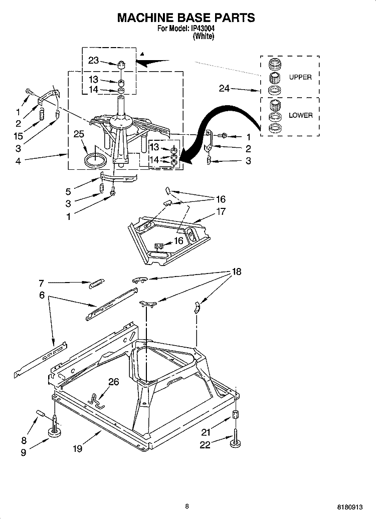 MACHINE BASE PARTS Diagram and Parts List for IP43004  Inglis Washer