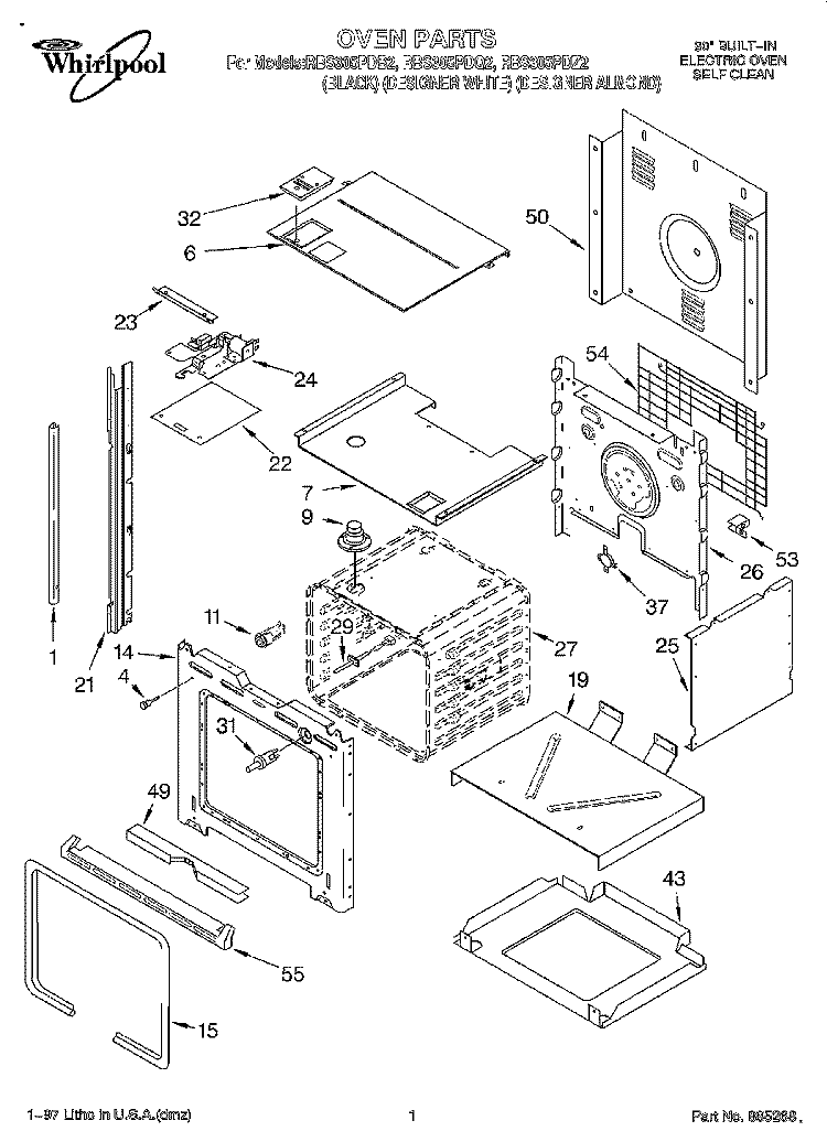 OVEN Diagram and Parts List for RBS305PDQ2  Whirlpool Wall Oven