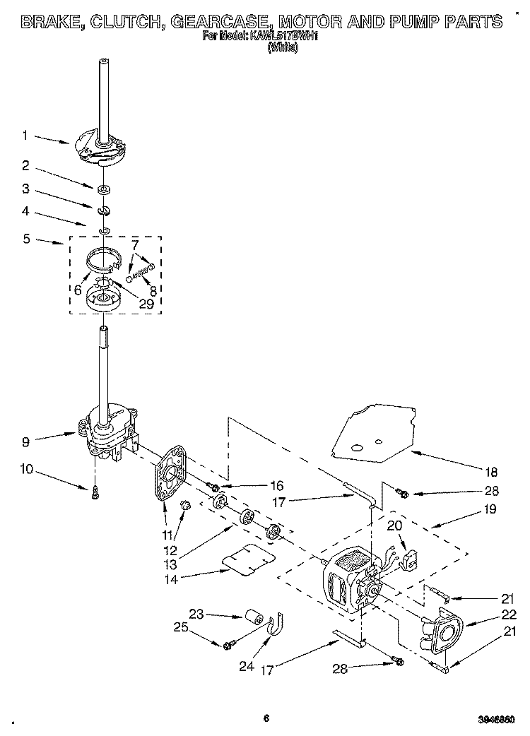 BRAKE, CLUTCH, GEARCASE, MOTOR AND PUMP Diagram and Parts List for KAWL517BWH1  KitchenAid Washer