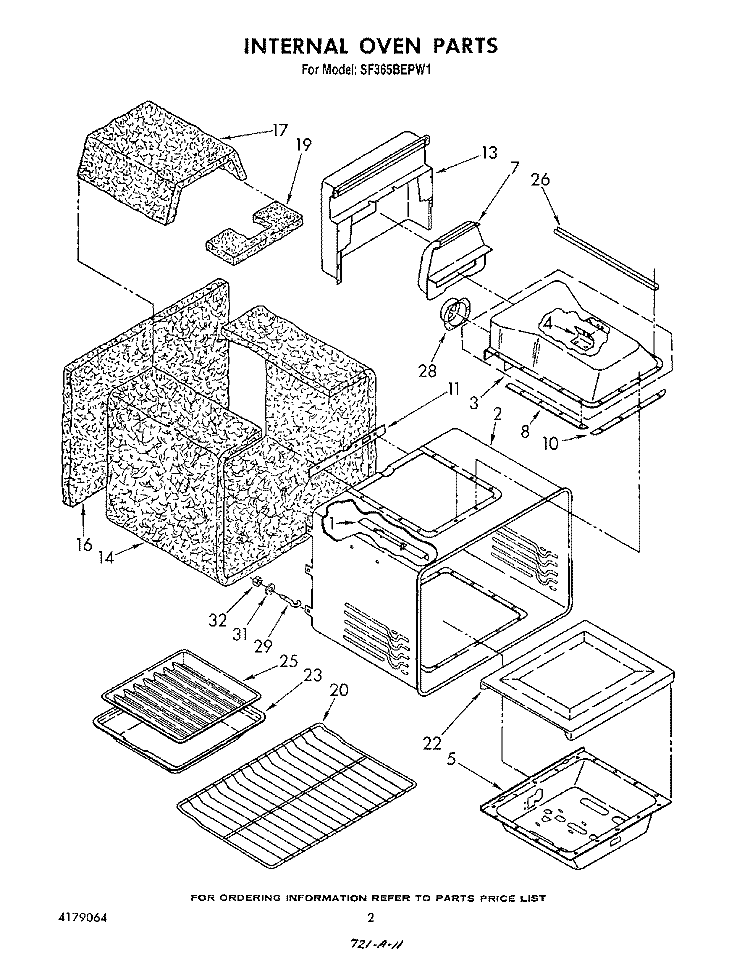 INTERNAL OVEN Diagram and Parts List for SF365BEPW1  Whirlpool Range
