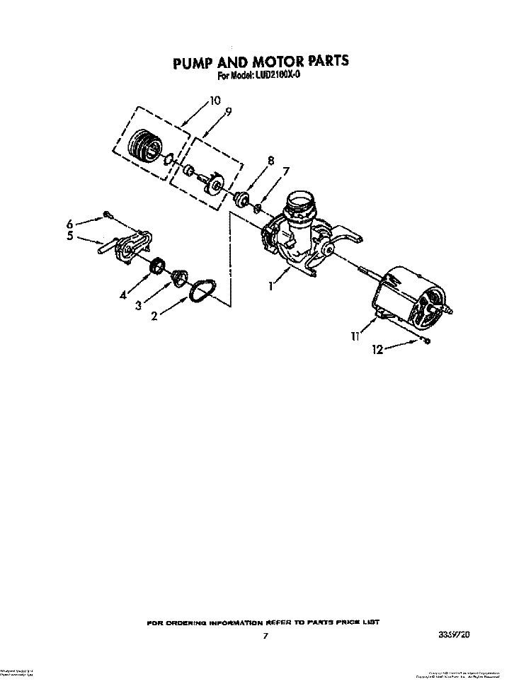 PUMP AND MOTOR Diagram and Parts List for LUD2100X0  Whirlpool Dishwasher