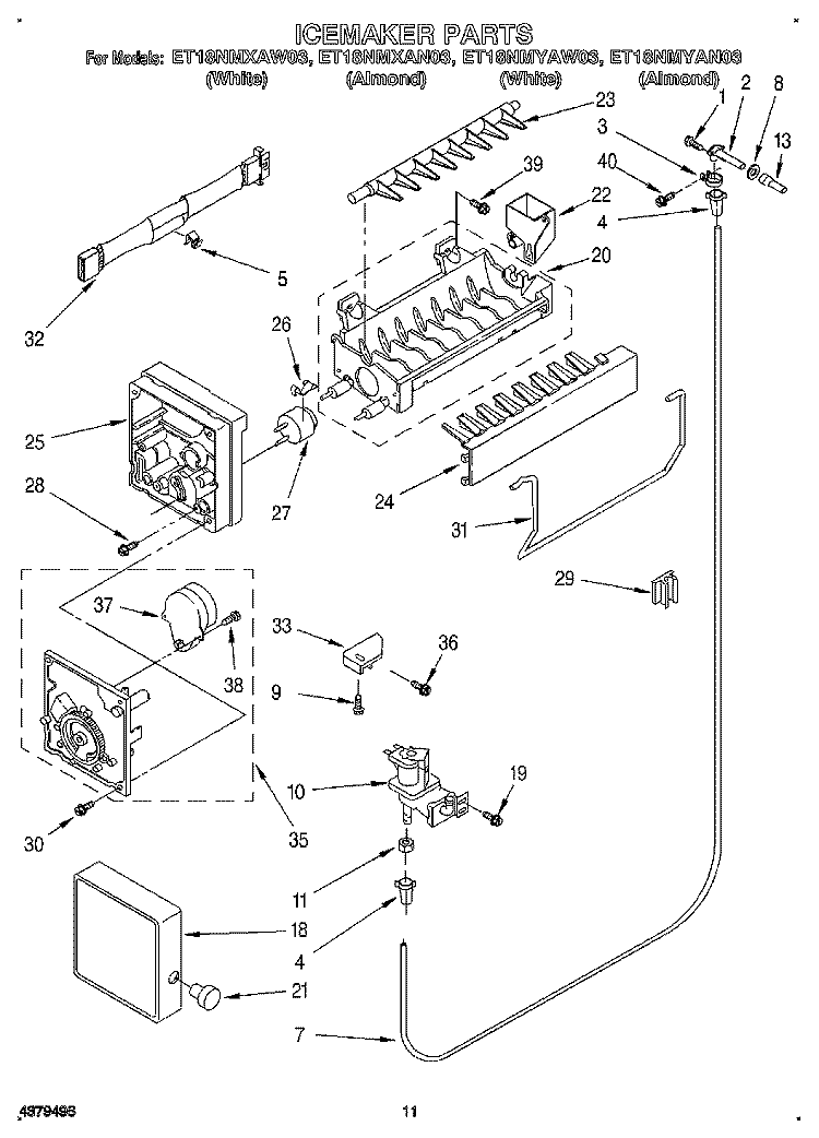 ICEMAKER, LIT/OPTIONAL Diagram and Parts List for ET18NMYAN03  Whirlpool Refrigerator