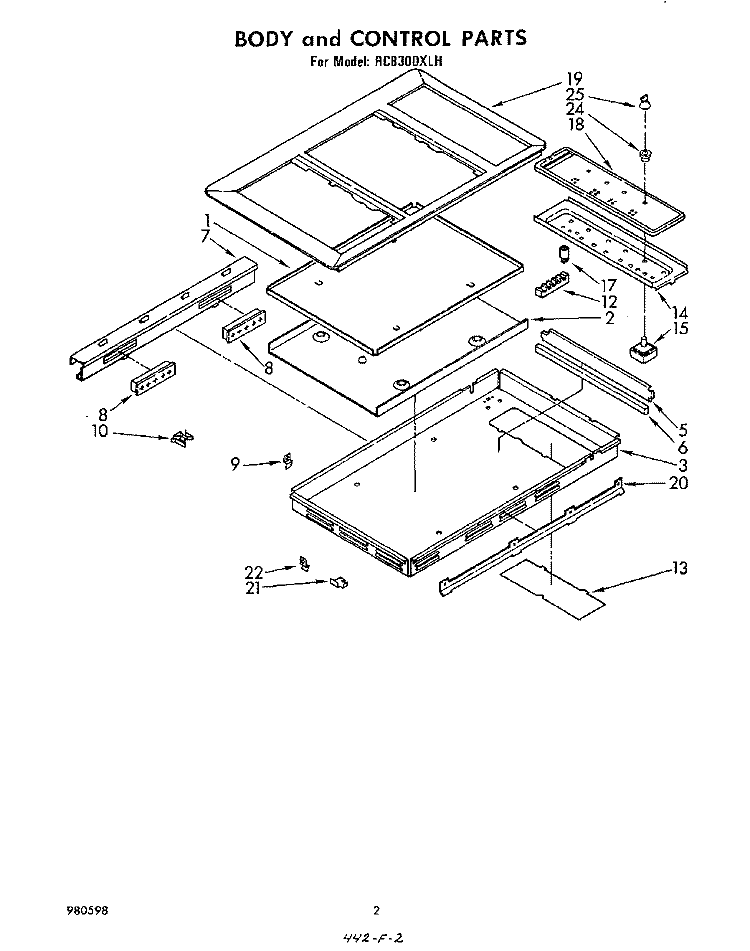 BODY AND CONTROL , LIT/OPTIONAL Diagram and Parts List for RC8300XLH  Whirlpool Cooktop
