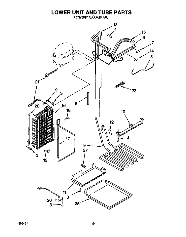 LOWER UNIT AND TUBE Diagram and Parts List for KSSC48MHS00  KitchenAid Refrigerator