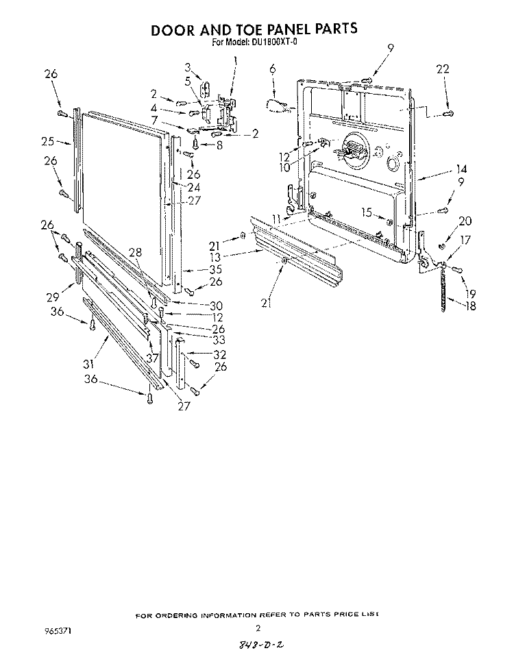 DOOR AND TOE PANEL Diagram and Parts List for DU1800XT0  Whirlpool Dishwasher
