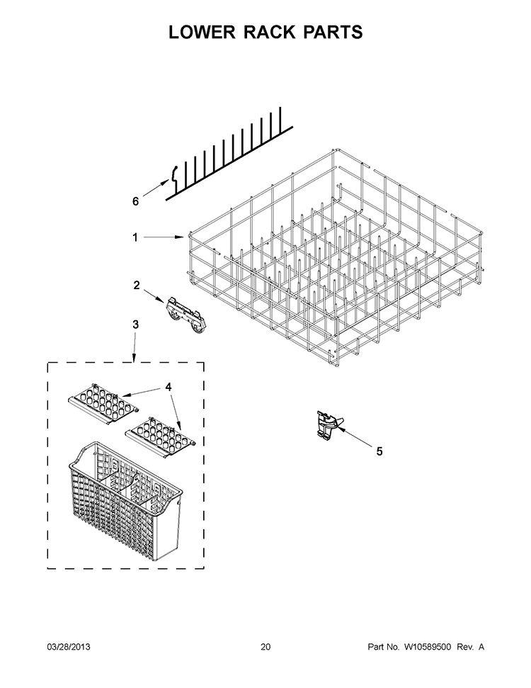 LOWER RACK PARTS Diagram and Parts List for IUD6100BB0  Whirlpool Dishwasher