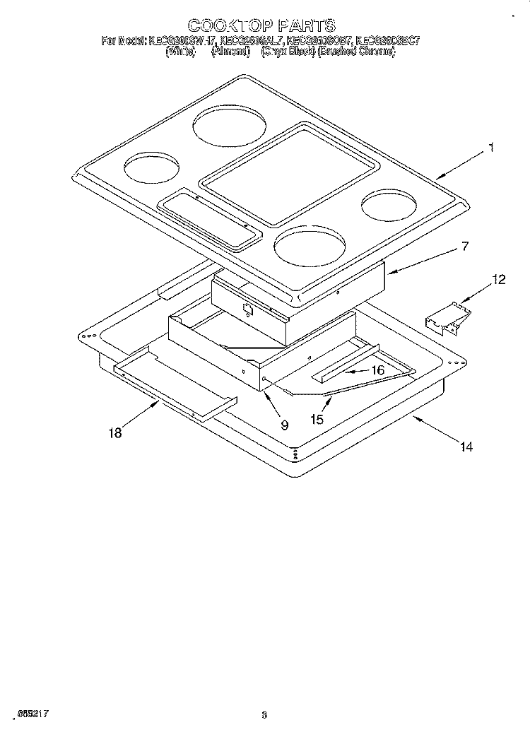 SECTION Diagram and Parts List for KECG260SAL7  KitchenAid Cooktop