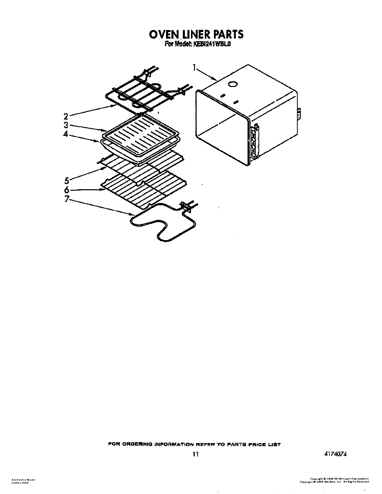 OVEN LINER Diagram and Parts List for KEBI241WBL0  KitchenAid Wall Oven