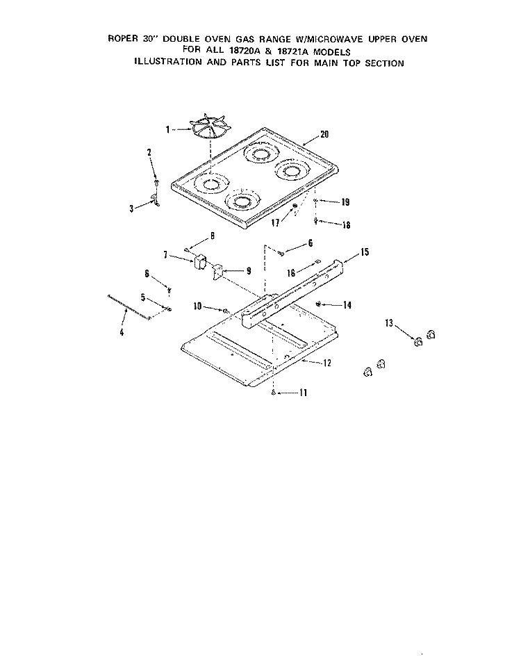 MAIN TOP Diagram and Parts List for 1872W1A  Roper Range