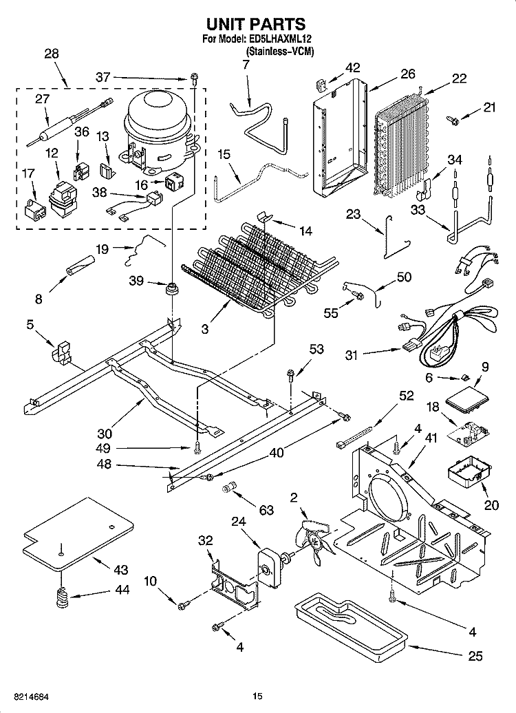 UNIT PARTS Diagram and Parts List for ED5LHAXML12  Whirlpool Refrigerator