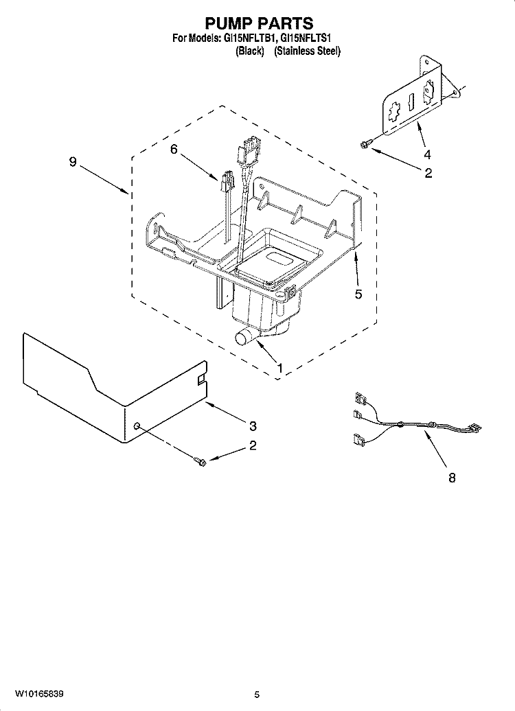 PUMP PARTS Diagram and Parts List for GI15NFLTS1  Whirlpool Ice Maker