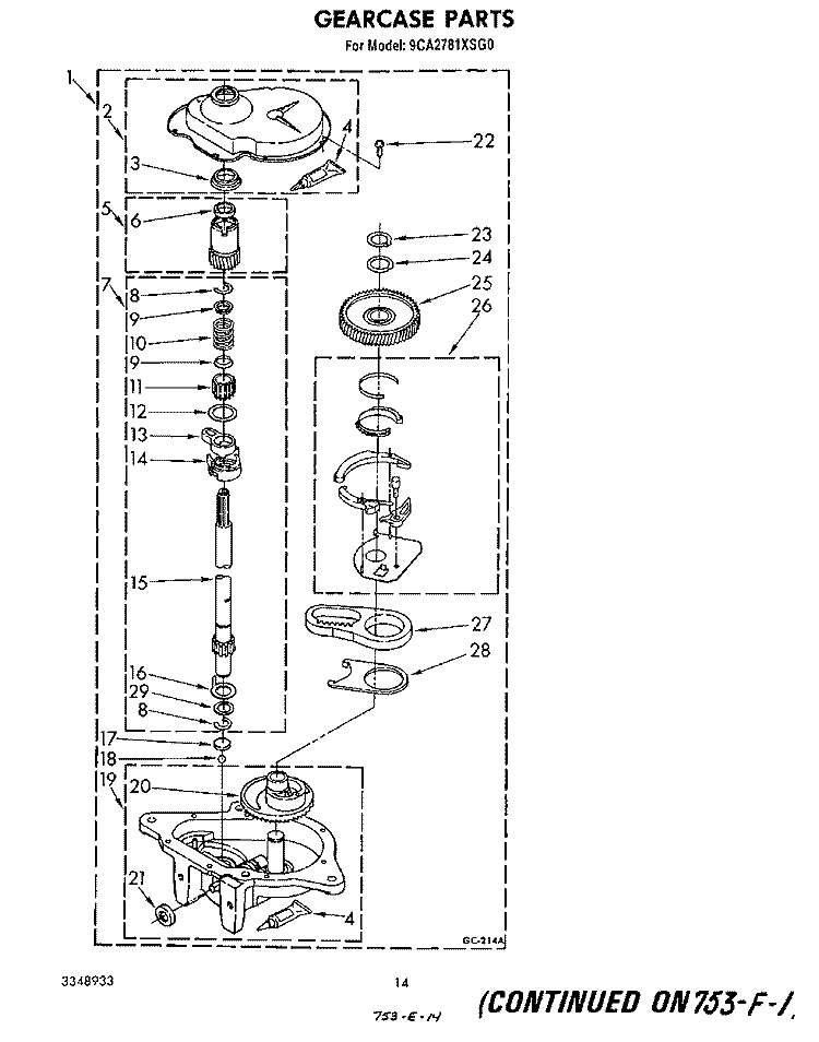 GEARCASE Diagram and Parts List for 9CA2781XSW0  Whirlpool Washer