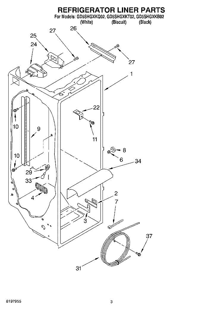 REFRIGERATOR LINER Diagram and Parts List for GD5SHGXKB02  Whirlpool Refrigerator