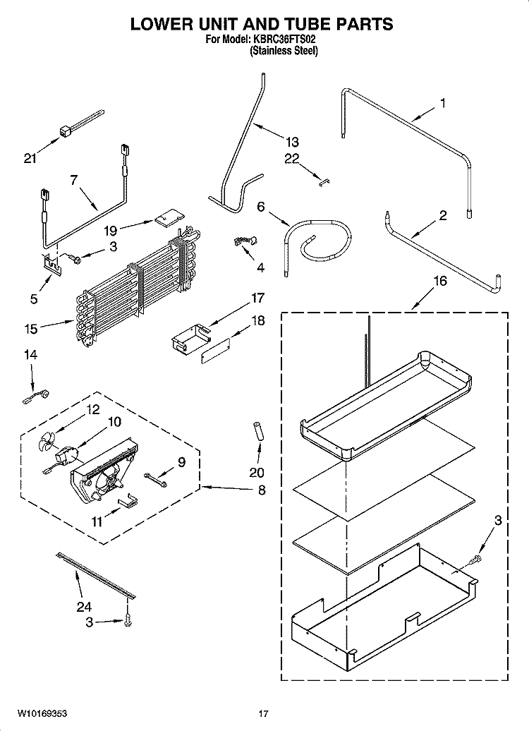 LOWER UNIT AND TUBE PARTS Diagram and Parts List for KBRC36FTS02  KitchenAid Refrigerator