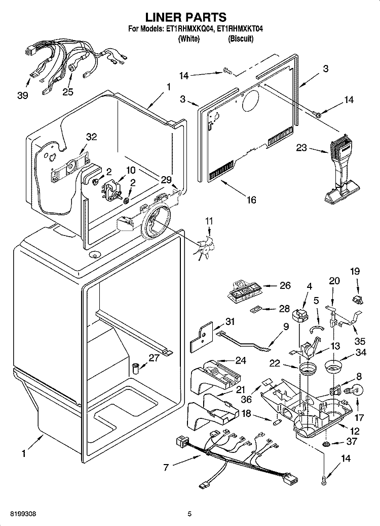 LINER PARTS Diagram and Parts List for ET1RHMXKQ04  Whirlpool Refrigerator