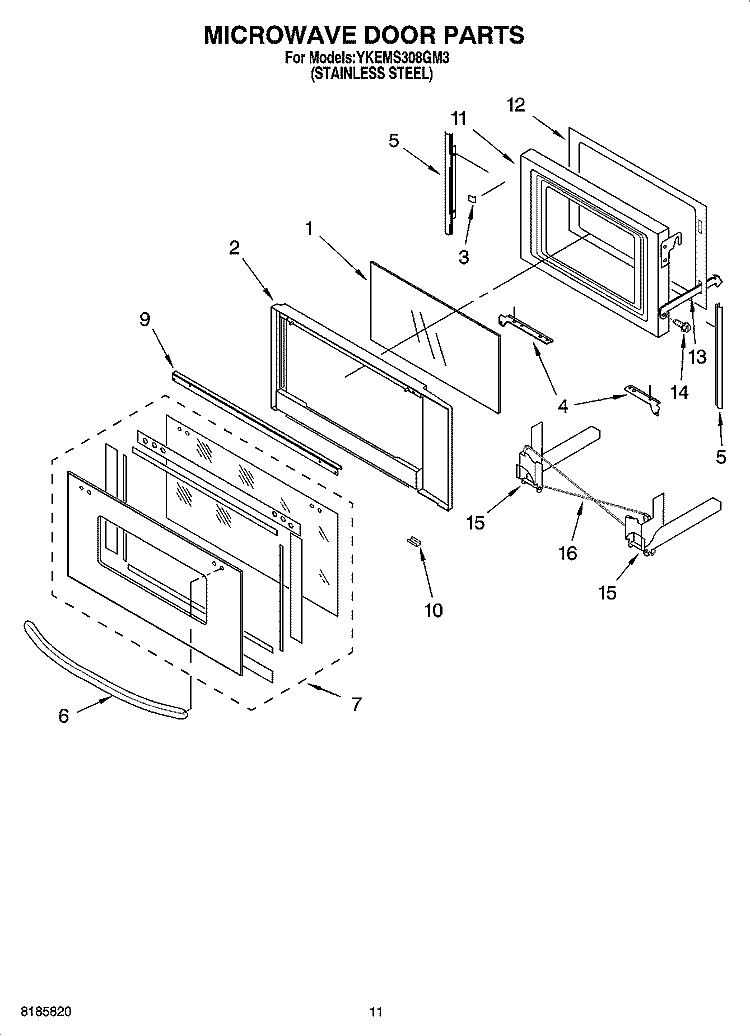 MICROWAVE DOOR PARTS, OPTIONAL PARTS Diagram and Parts List for YKEMS308GM3  KitchenAid Microwave Oven Combo